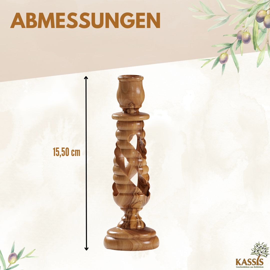 Modern olive wood candlestick, 15.50 cm