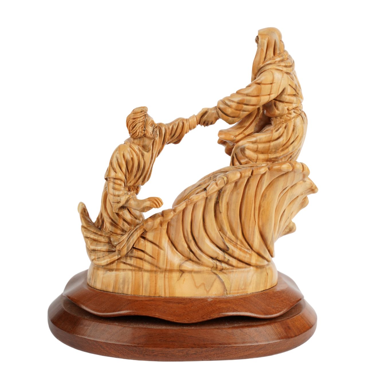Hand-Carved Scene “Jesus saves Peter” – Exclusive Olive Wood Sculpture from Bethlehem (23 cm)