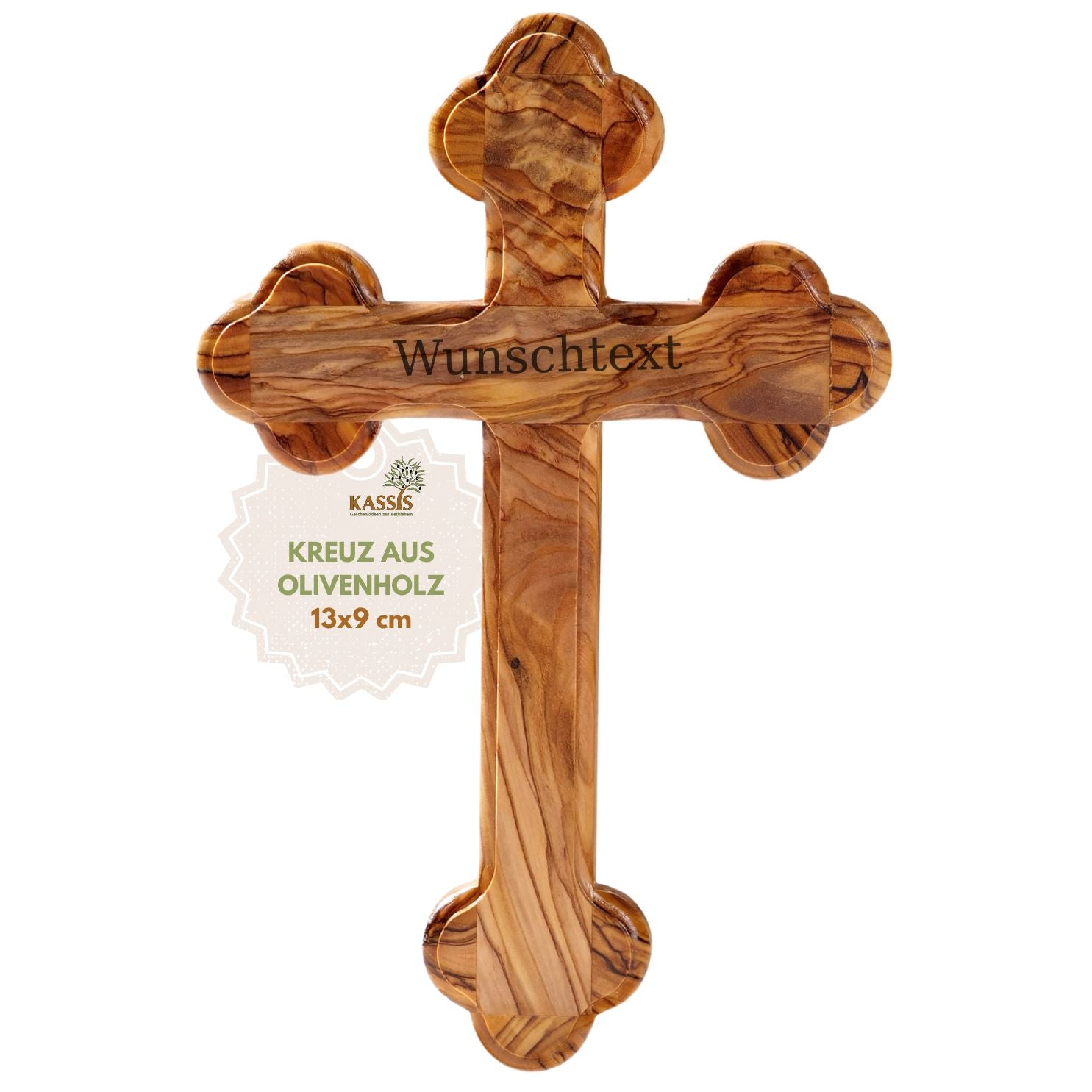 Personalized Cross with Rounded Edges Made of Olive Wood with Engraving | Baptism Cross Gift for Baptism, First Communion, Confirmation
