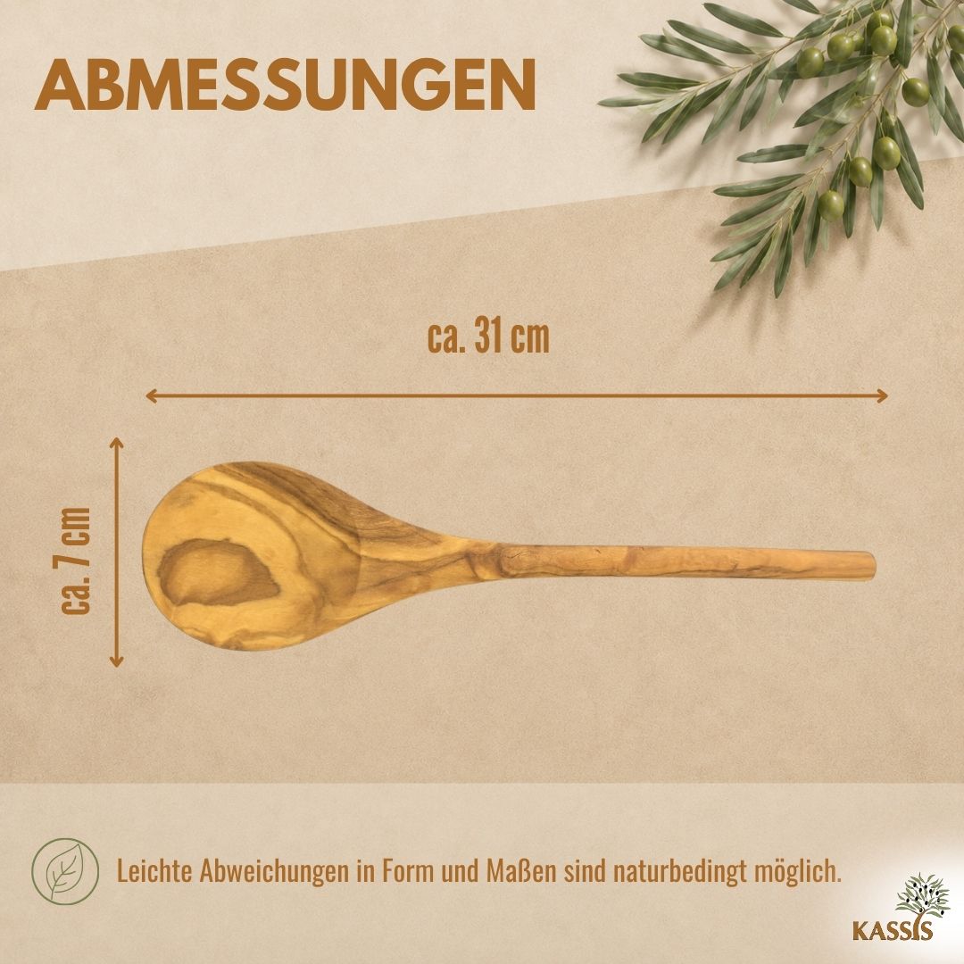 Kochlöffel aus Olivenholz (31 cm) | Massiver Holzlöffel zum Kochen & Servieren