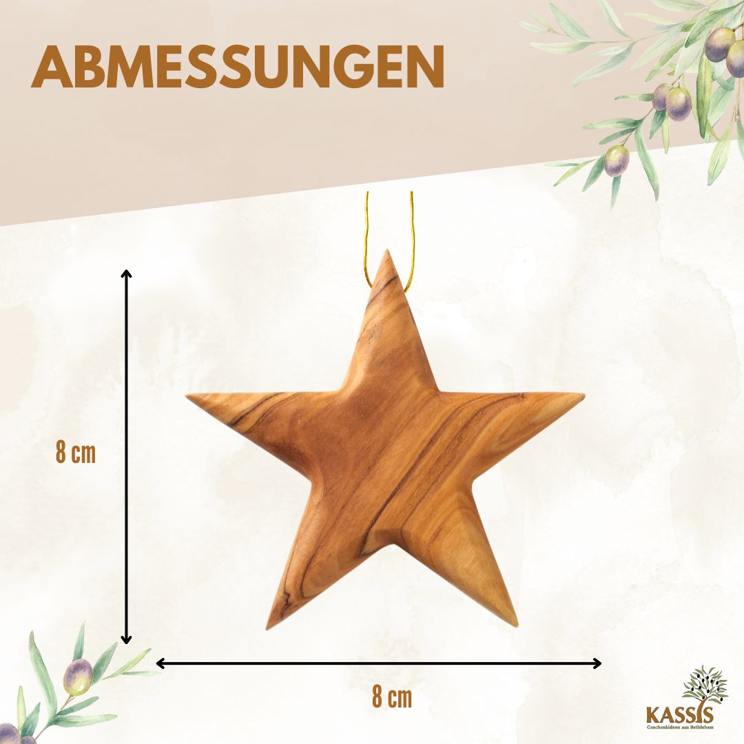 Personalized Olive Wood Star Pendant with Engraving, 8 cm | Tree Ornaments & Christmas Decorations