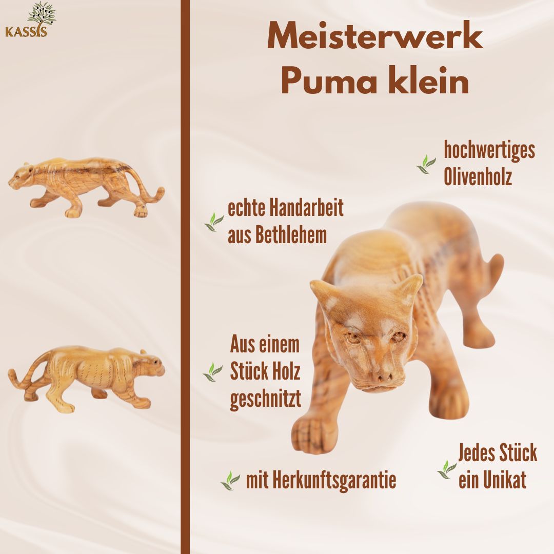 Hand-Carved Olive Wood Puma (small) – Artistic Wooden Sculpture from Bethlehem (7x20 cm)