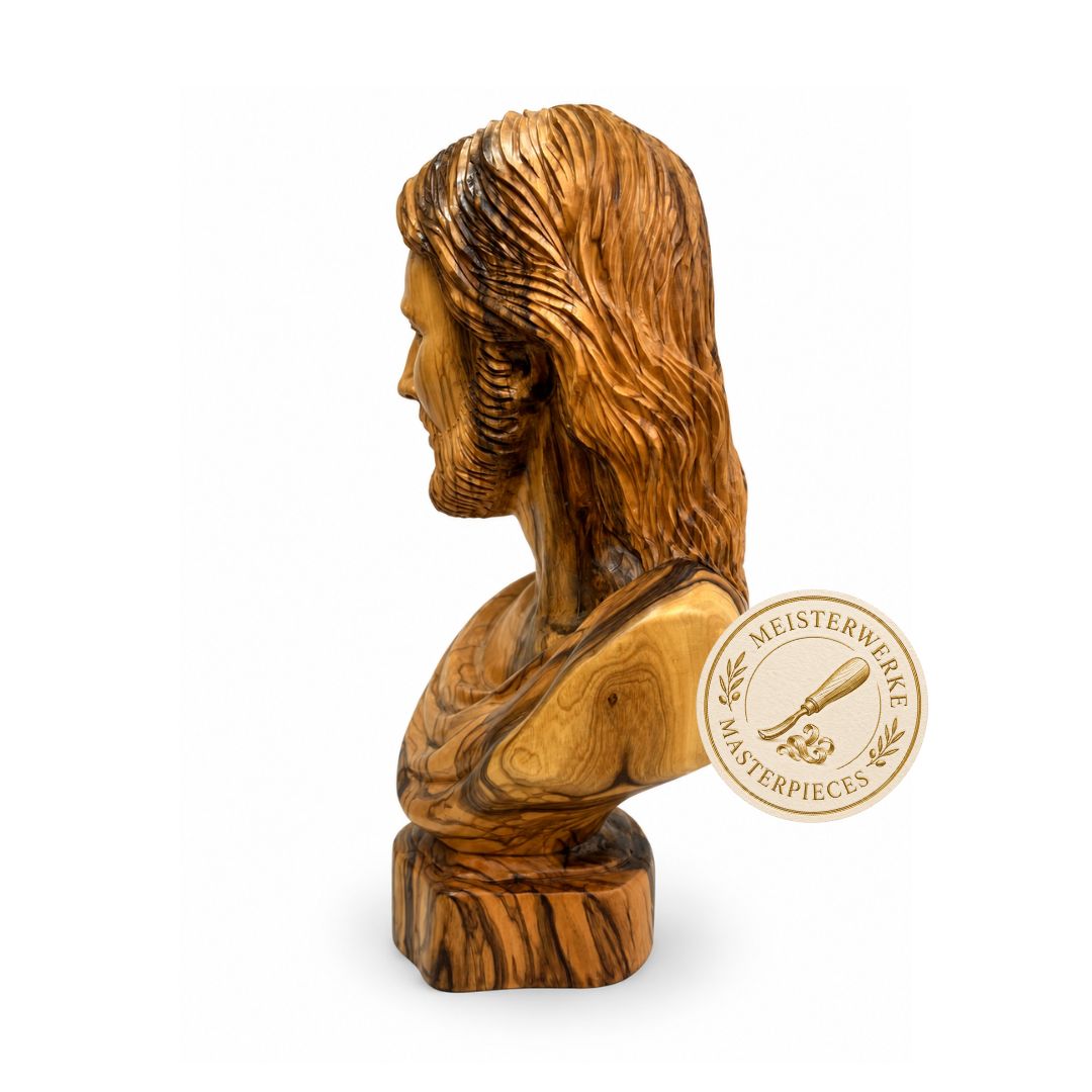 Jesus Christ Classic Portrait Bust – Handcrafted Olive Wood Sculpture from Bethlehem