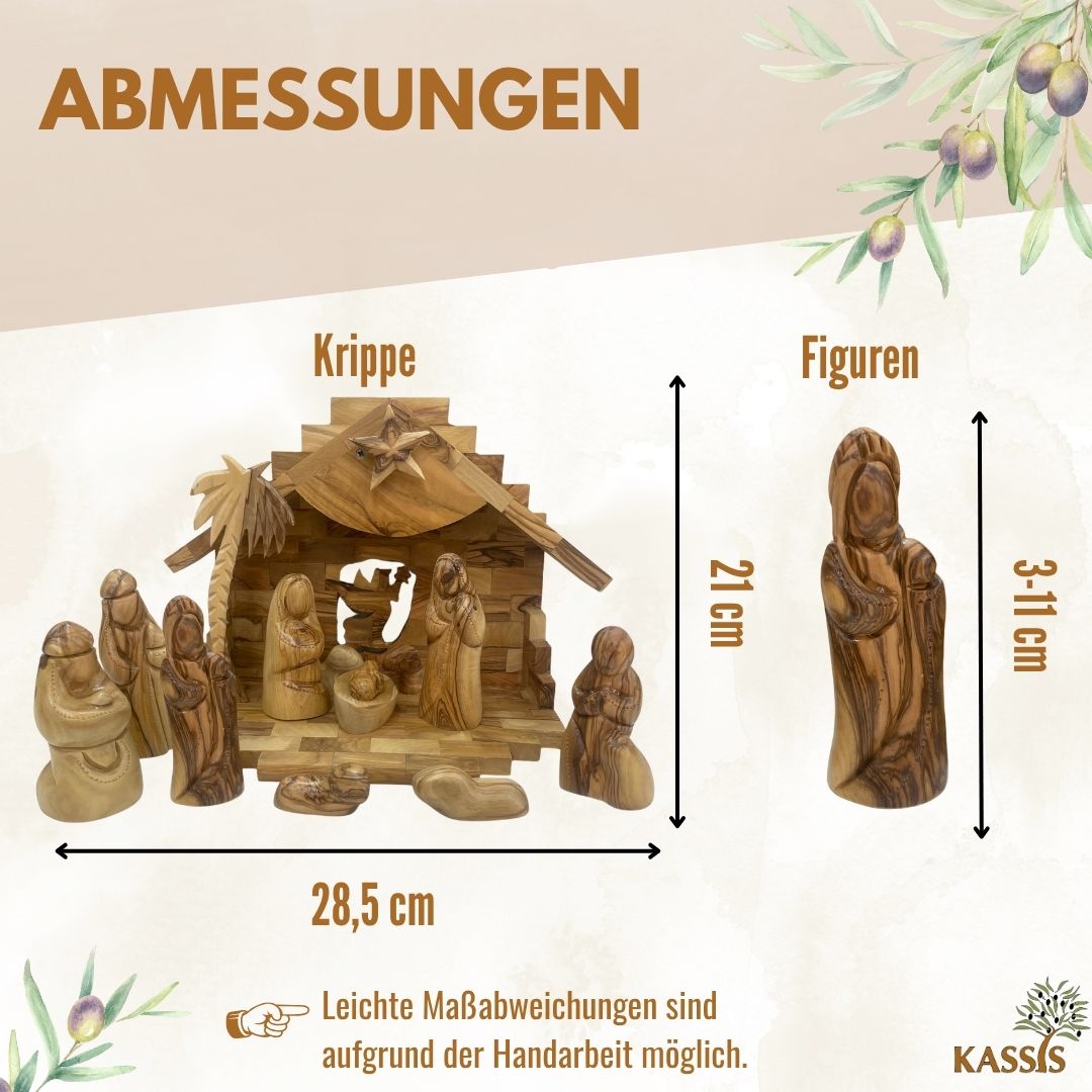 Weihnachtskrippe aus Olivenholz mit Figuren ohne Gesichter| Krippenset aus Holz