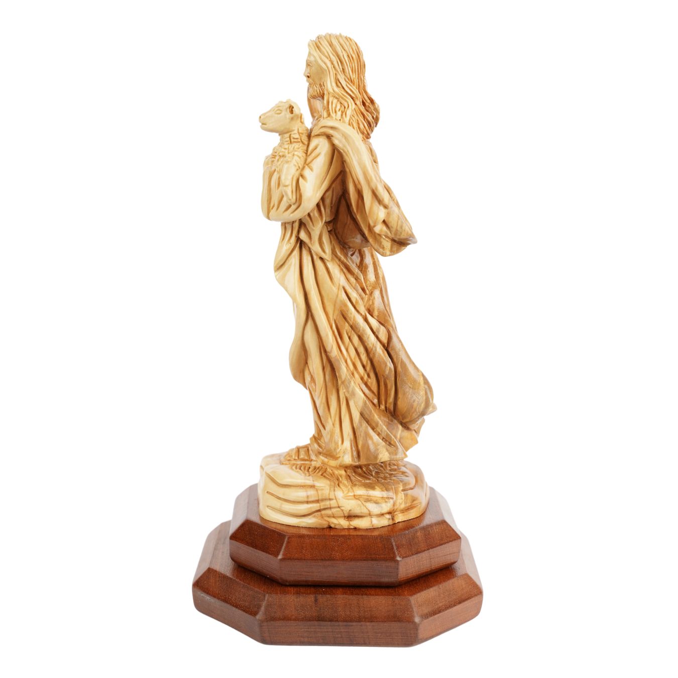 The Good Shepherd Made of Olive Wood – Hand-Carved Jesus Figure with Lamb (26.5 cm)