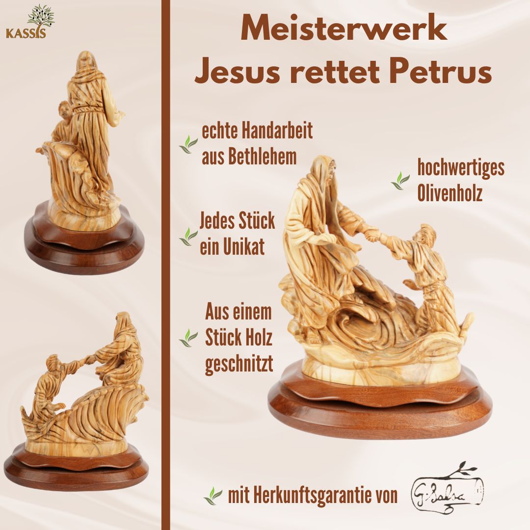 Hand-Carved Boat Scene “Jesus calms the storm” – Exclusive Olive Wood Sculpture from Bethlehem (36 cm)