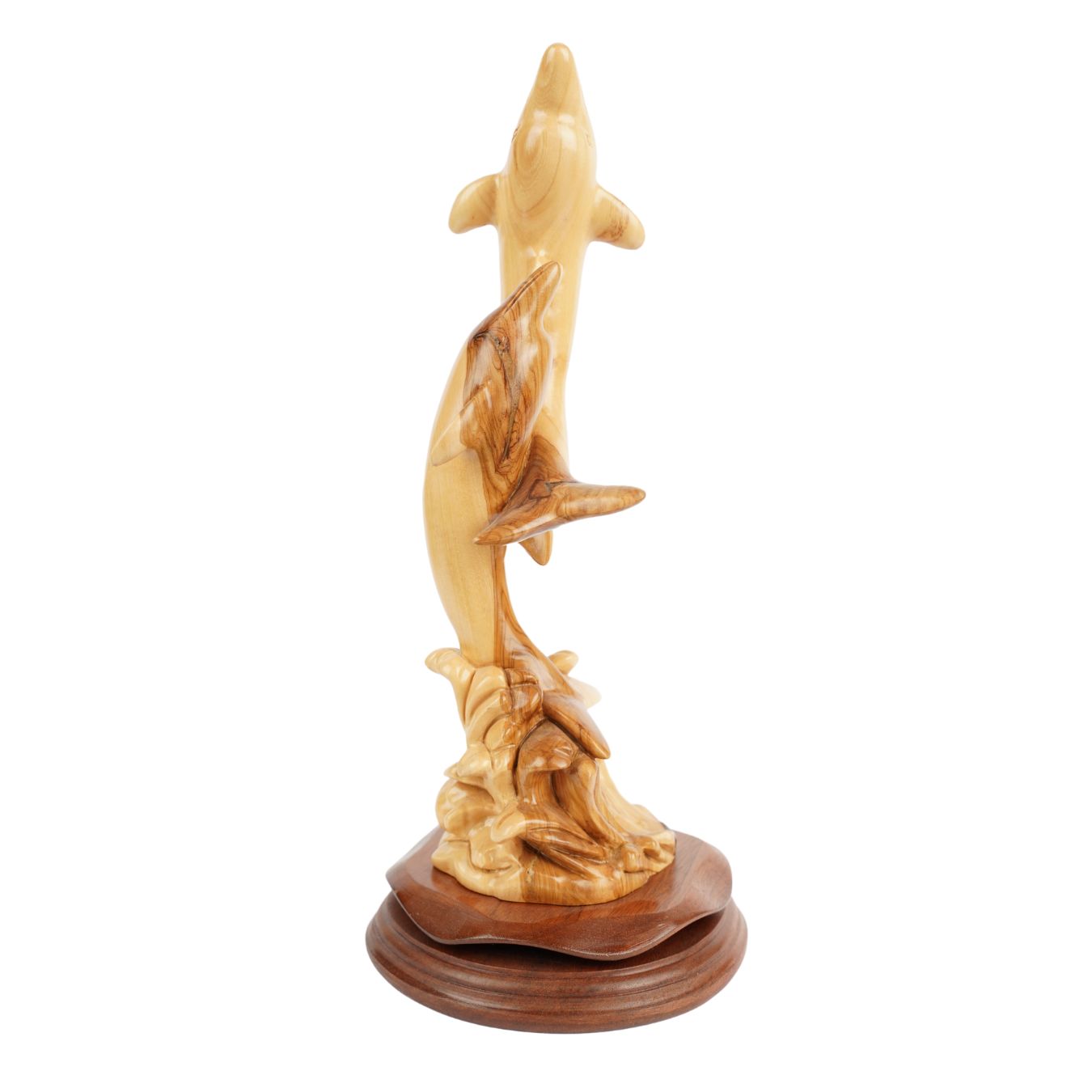 Two Olive Wood Dolphins – Hand-Carved Sculpture from Bethlehem (32 cm)