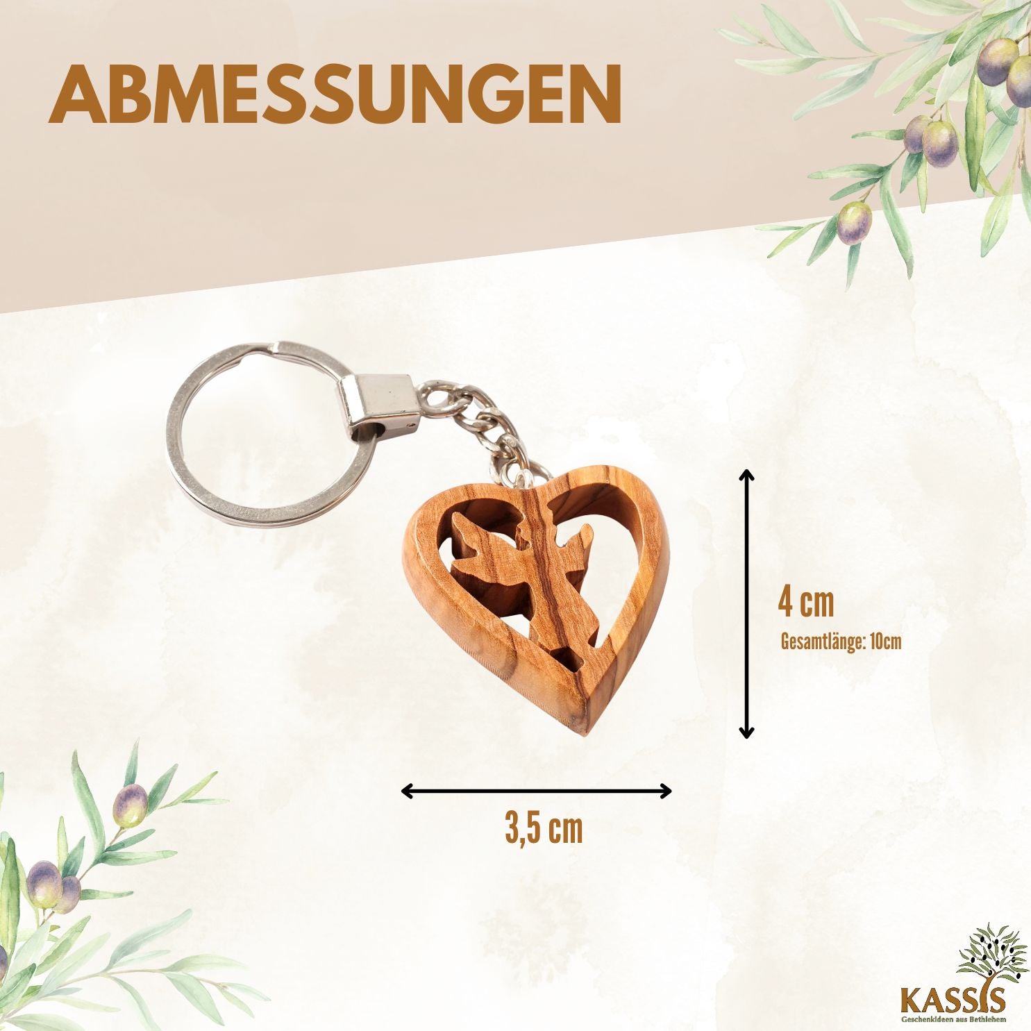 Keychain Guardian Angel in Heart Made of Olive Wood | A Lovely Good-Luck Charm as a Gift for a Baptism, First Communion, or Birthday