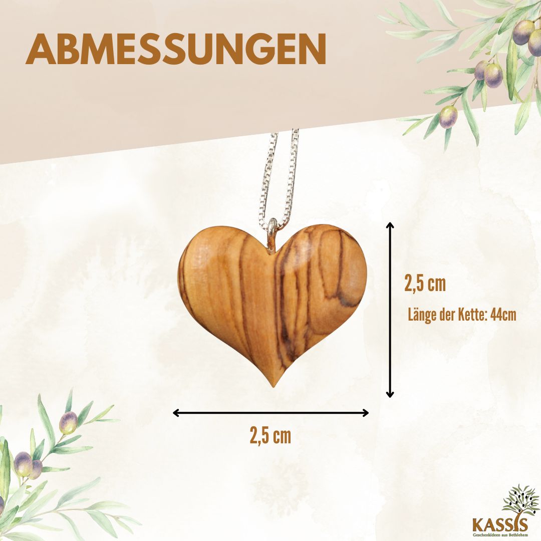 Olive Wood Heart Necklace with 925 Silver Chain | Jewelry Gift for Women, Valentine's Day, Birthday