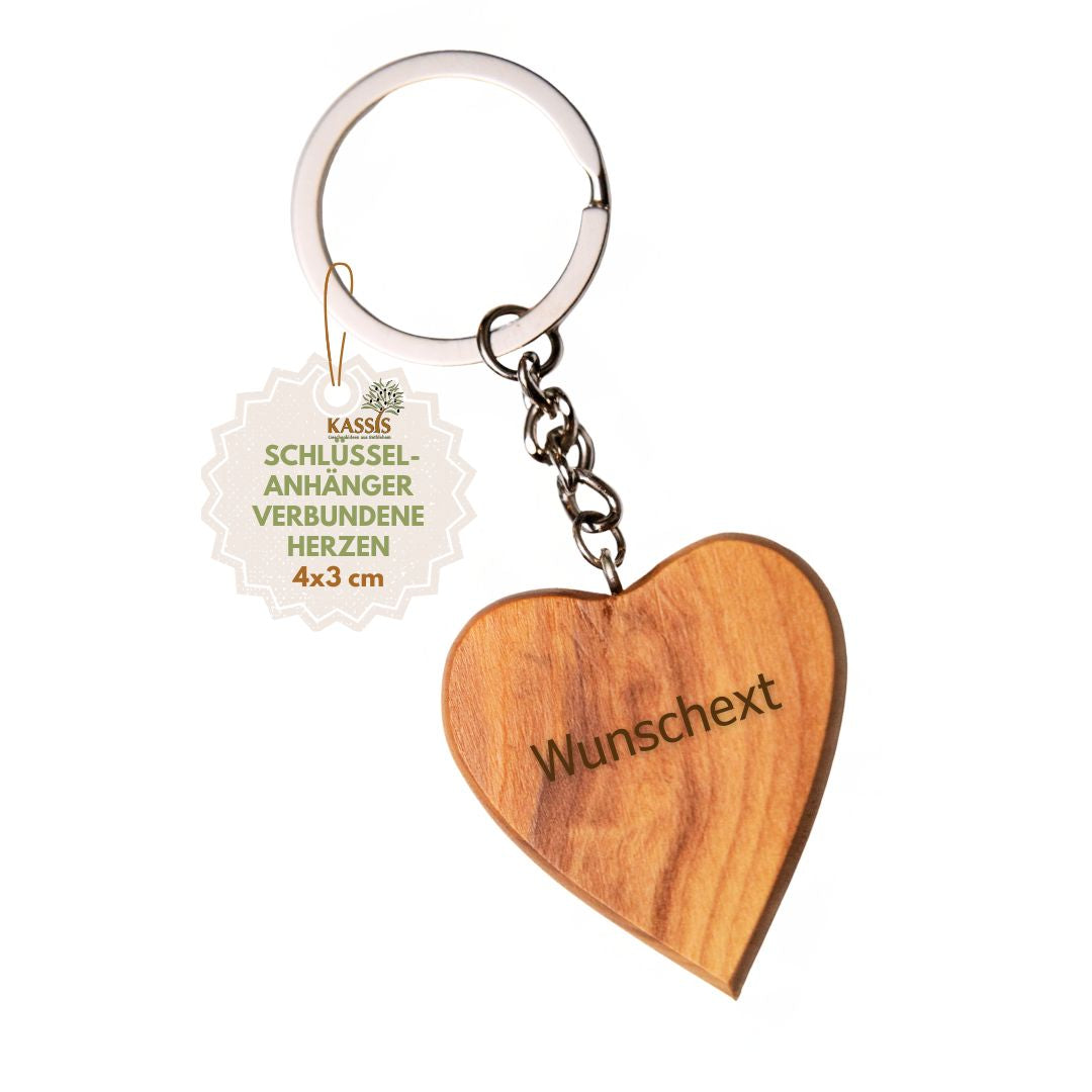 Personalized Olive Wood Heart Keychain with Engraving | Gift for Christening, Communion, Love