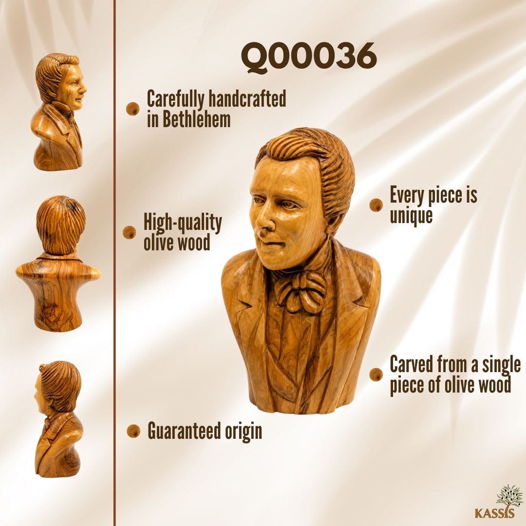 Joseph Smith Bust – Handcrafted Olive Wood Sculpture from Bethlehem