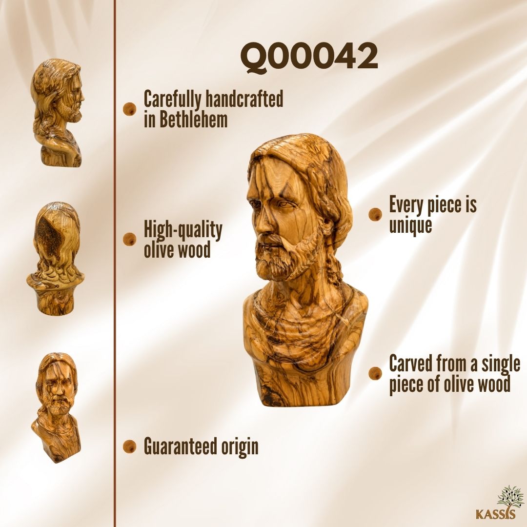 Jesus Christ Majestic Portrait Bust – Handcrafted Olive Wood Sculpture from Bethlehem