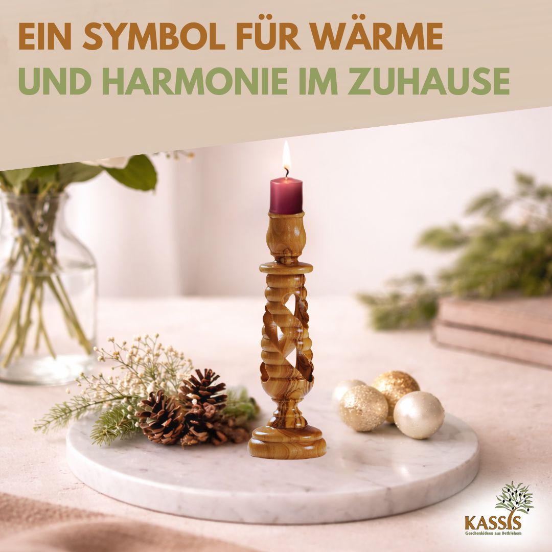 Modern olive wood candlestick, 15.50 cm