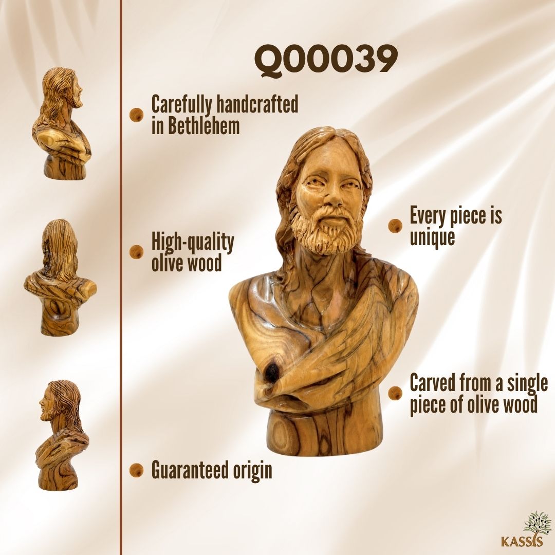 Jesus Christ Bust – Handcrafted Olive Wood Sculpture from Bethlehem