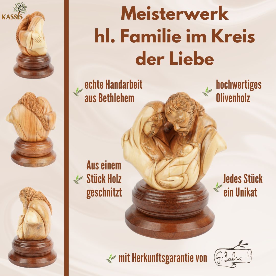 Holy Family in the Circle of Love – Hand-Carved Olive Wood Sculpture from Bethlehem (21 cm)