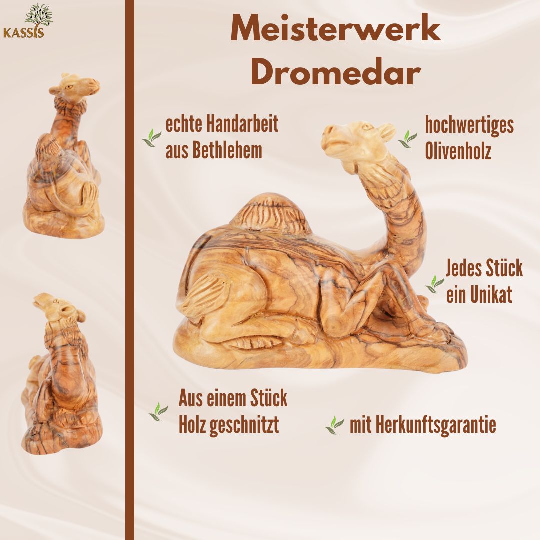 Hand-Carved Olive Wood Dromedary – Artistic Nativity Figure from Bethlehem (11.5 cm)