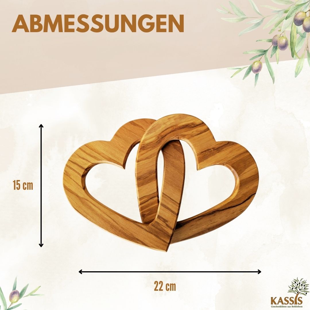 Personalized Interlocking Hearts Made of Olive Wood, 15 cm, with Engraving | Gift for a Wedding, Valentine's Day, or Anniversary