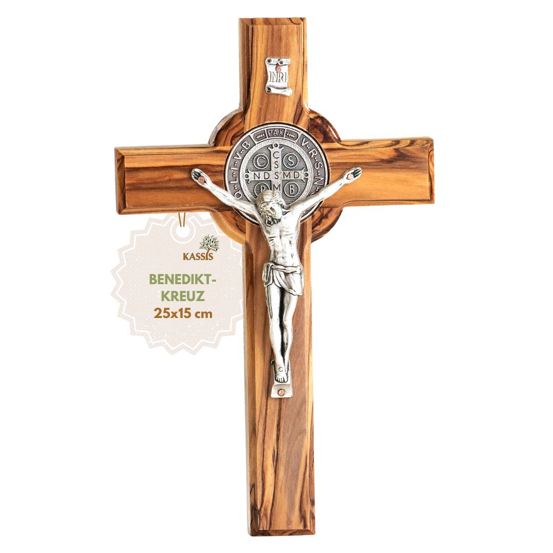 St. Benedict Cross Made of Olive Wood | Protective Cross as a Wall Cross & Gift for Baptism, First Communion, or Confirmation
