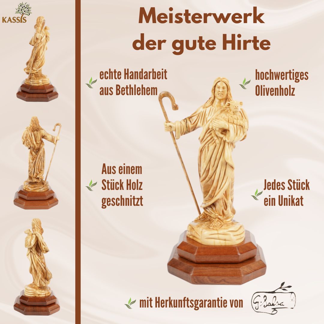 The Good Shepherd Made of Olive Wood – Hand-Carved Jesus Figure with Lamb (26.5 cm)