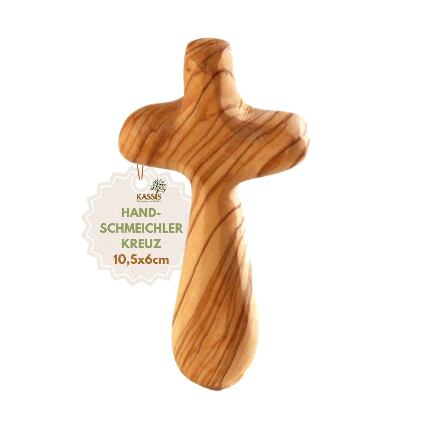 Olive Wood Cross Palm Stone | Small Hand Cross as a Good Luck Charm & Gift for a Baptism, First Communion, or as a Token of Comfort
