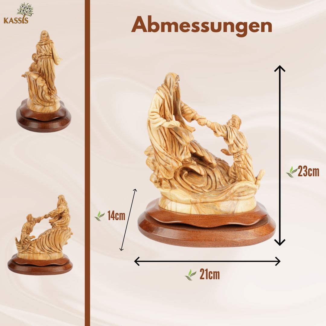 Hand-Carved Boat Scene “Jesus calms the storm” – Exclusive Olive Wood Sculpture from Bethlehem (36 cm)
