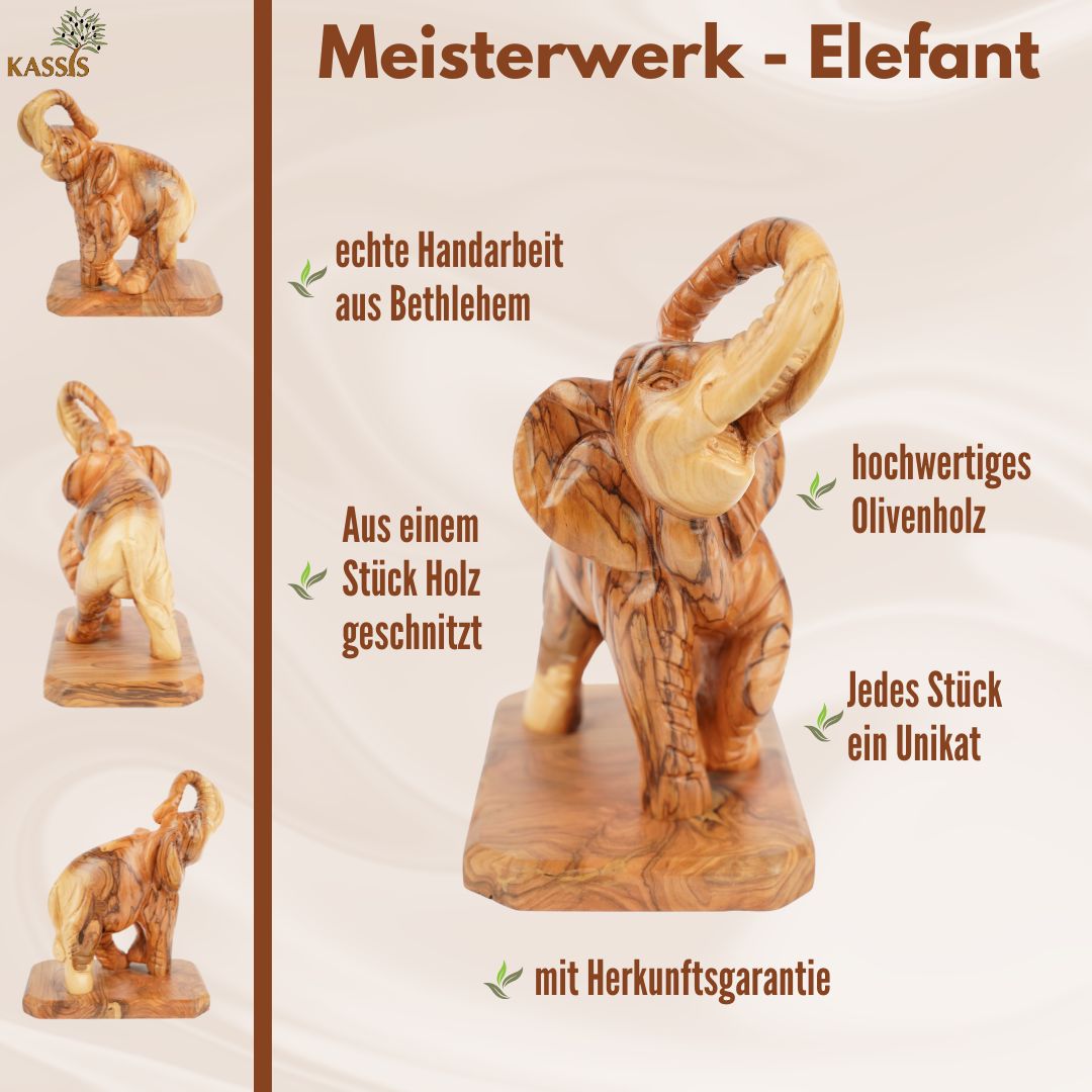Hand-Carved Olive Wood Elephant – Exclusive Wooden Sculpture from Bethlehem (20 cm)