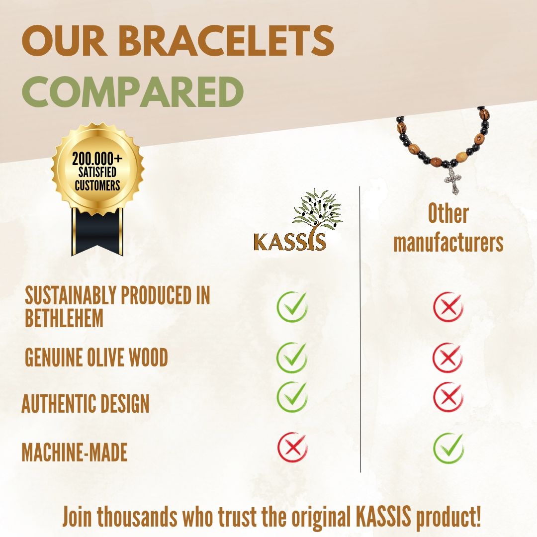 Hämatit & Olivenholz Armband mit Kreuz | Handgefertigtes Perlenarmband aus Bethlehem