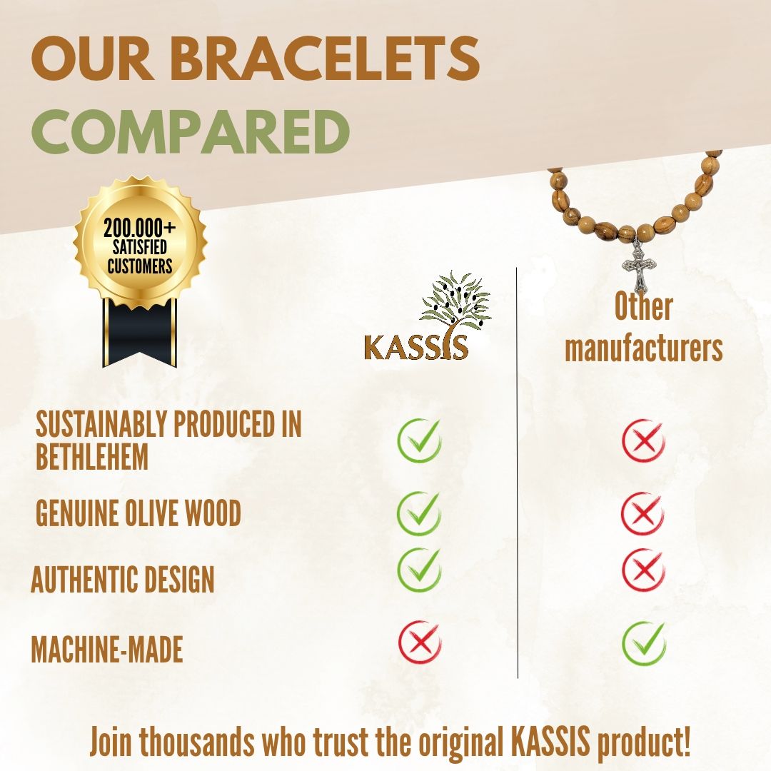 Olivenholz Armband mit Kreuz | Elastisches Perlenarmband aus Bethlehem