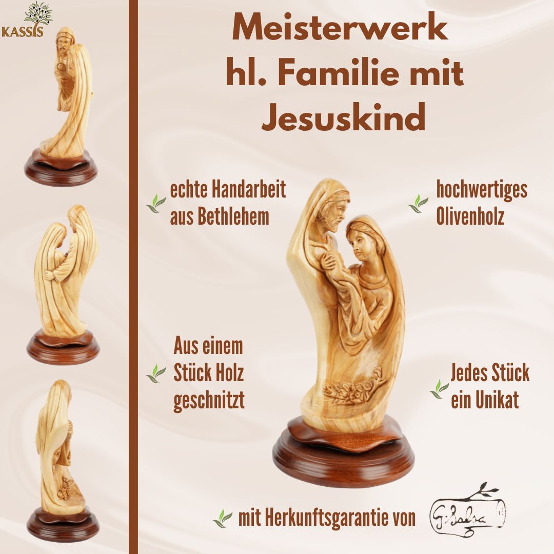 Holy Family with Baby Jesus – Hand-Carved Olive Wood Sculpture from Bethlehem (28 cm) 