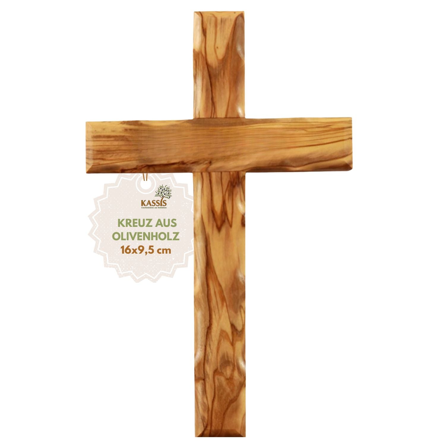 Wavy Olive Wood Cross | Simple Wall Cross as a Gift for a Baptism, First Communion, or Birth