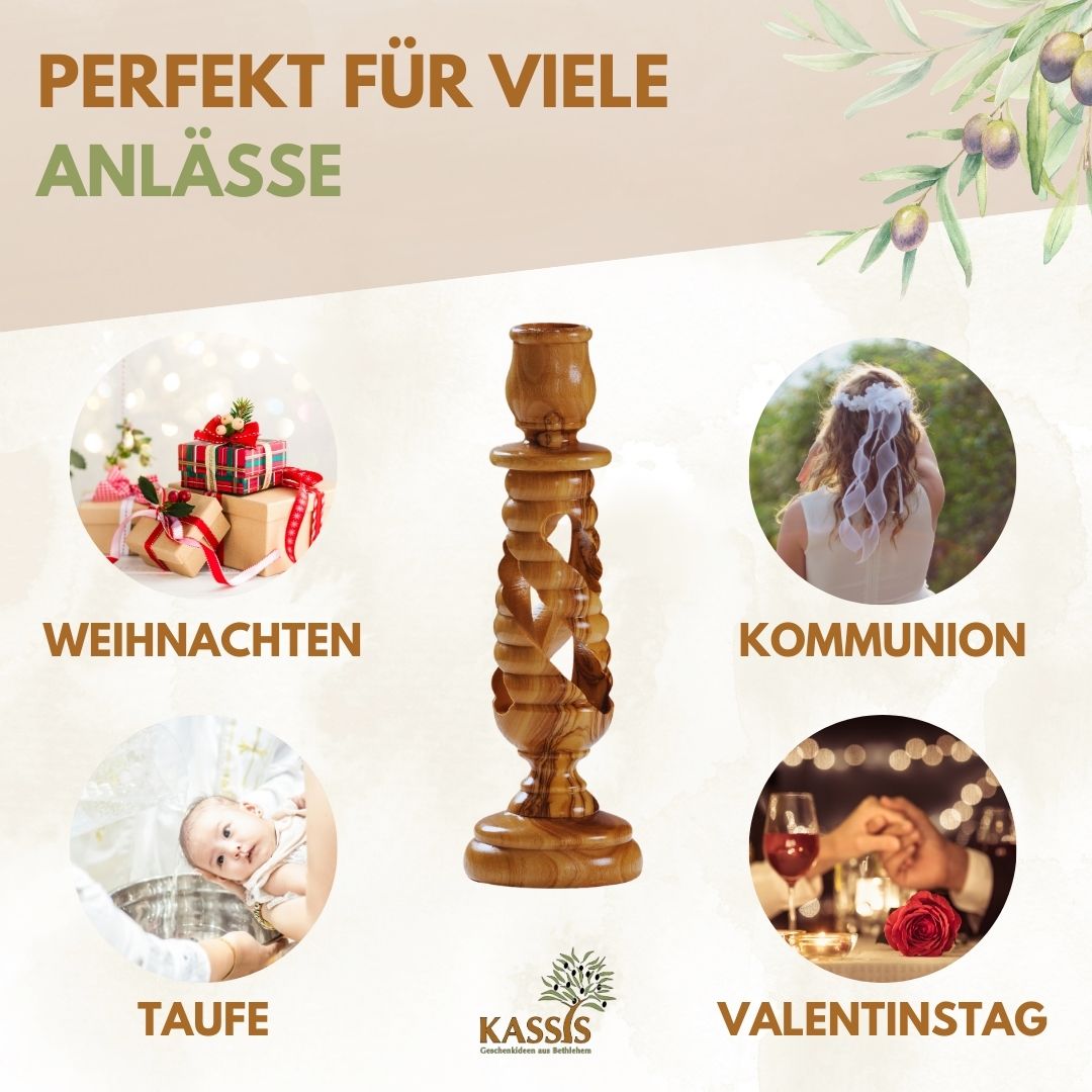 Modern olive wood candlestick, 15.50 cm