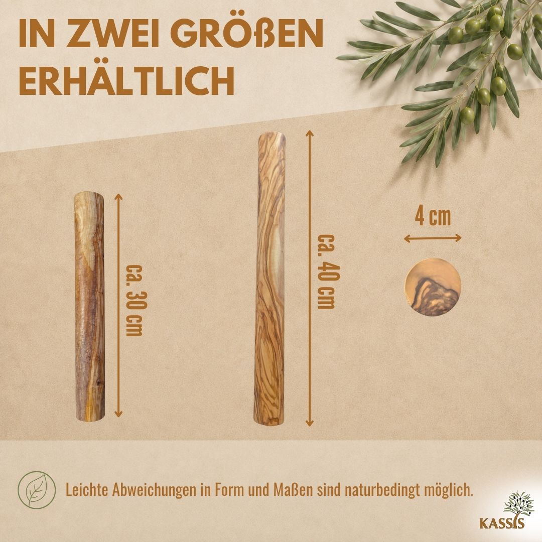 Teigrolle aus Olivenholz | Nudelholz ohne Griffe