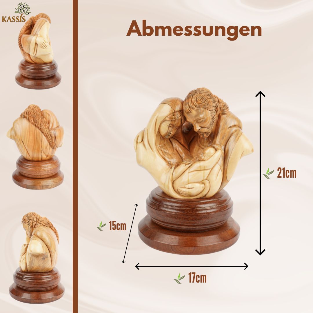 Holy Family in the Circle of Love – Hand-Carved Olive Wood Sculpture from Bethlehem (21 cm)