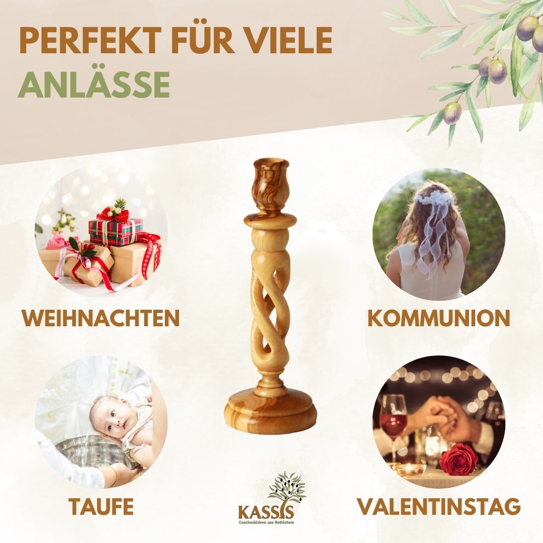 Modern olive wood candlestick, 15.50 cm