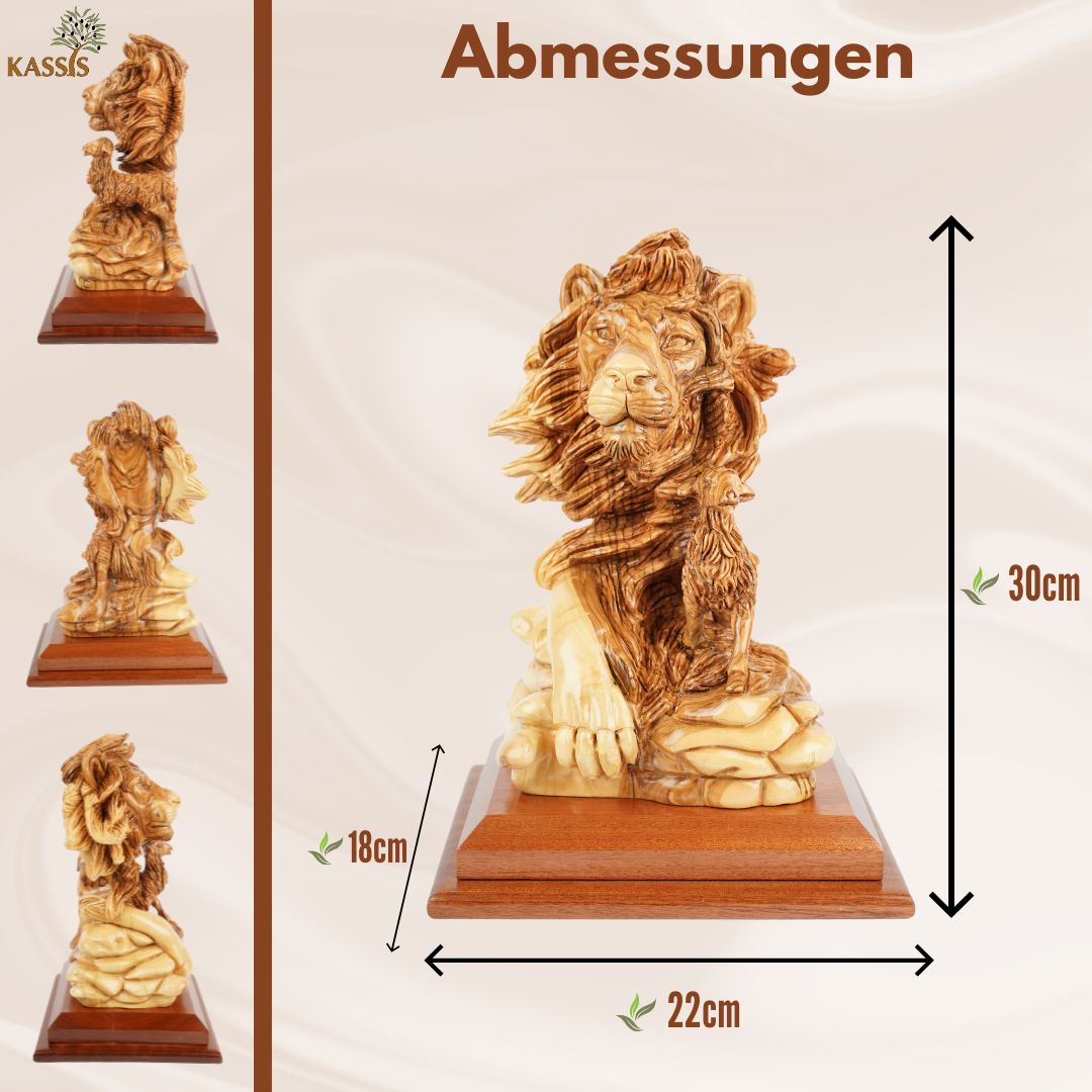 Hand-Carved Sculpture “Lion and Lamb” – Symbol of Peace Made of Olive Wood (30 cm)