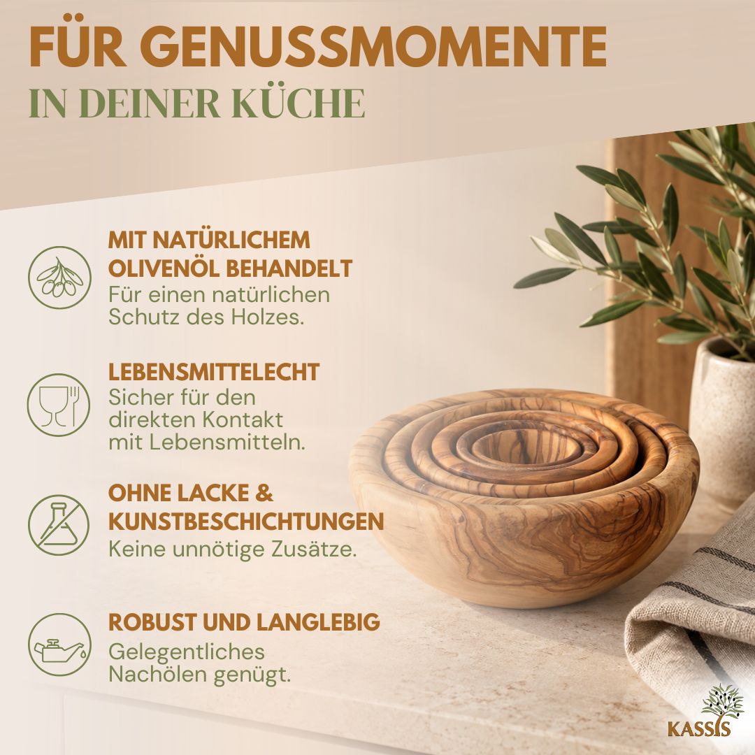Schalenset aus Olivenholz | Holzschalen zum Servieren & Snacken