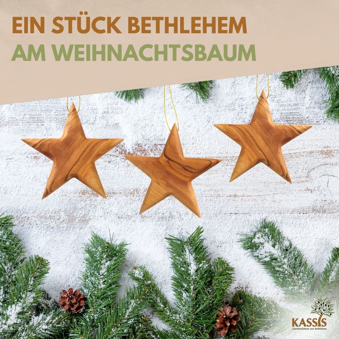 Personalized Olive Wood Star Pendant with Engraving, 8 cm | Tree Ornaments & Christmas Decorations