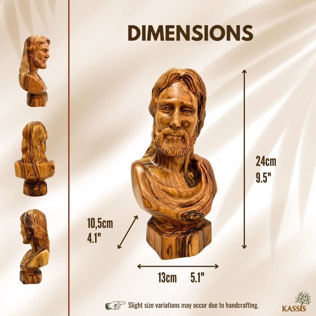 Jesus Christ Classic Portrait Bust – Handcrafted Olive Wood Sculpture from Bethlehem