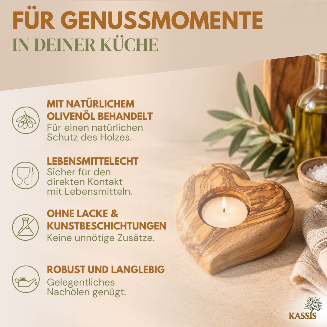 Teelichthalter Herz aus Olivenholz | Kerzenhalter & Geschenkidee