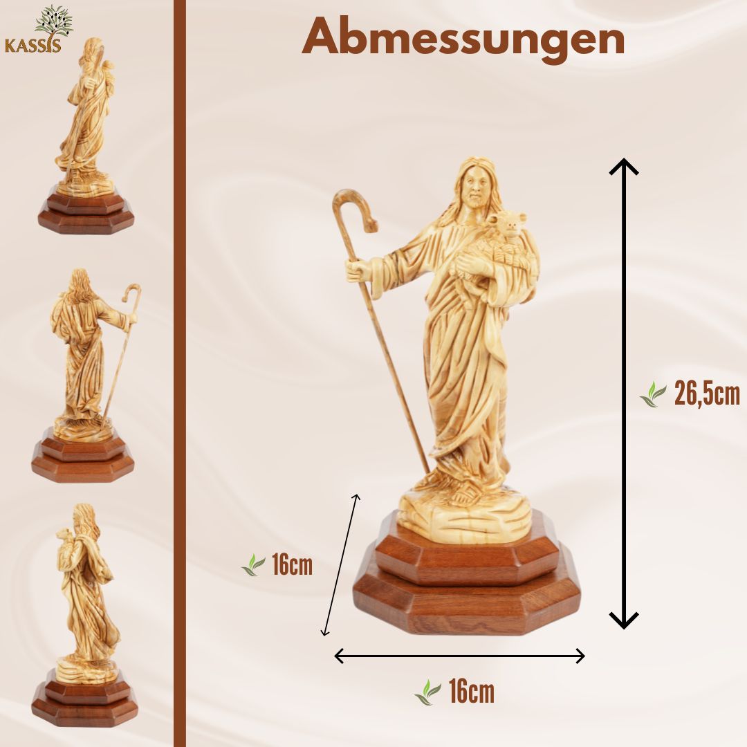 The Good Shepherd Made of Olive Wood – Hand-Carved Jesus Figure with Lamb (26.5 cm)