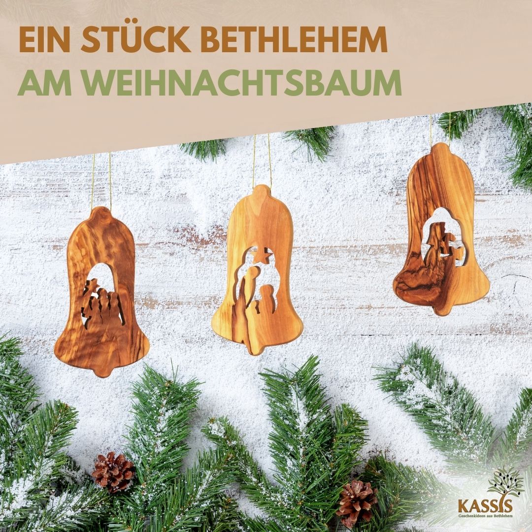Olive Wood Nativity Scene Ornaments, Set of 3 (without bark) | Tree Ornaments & Christmas Decorations for Advent and Christmas