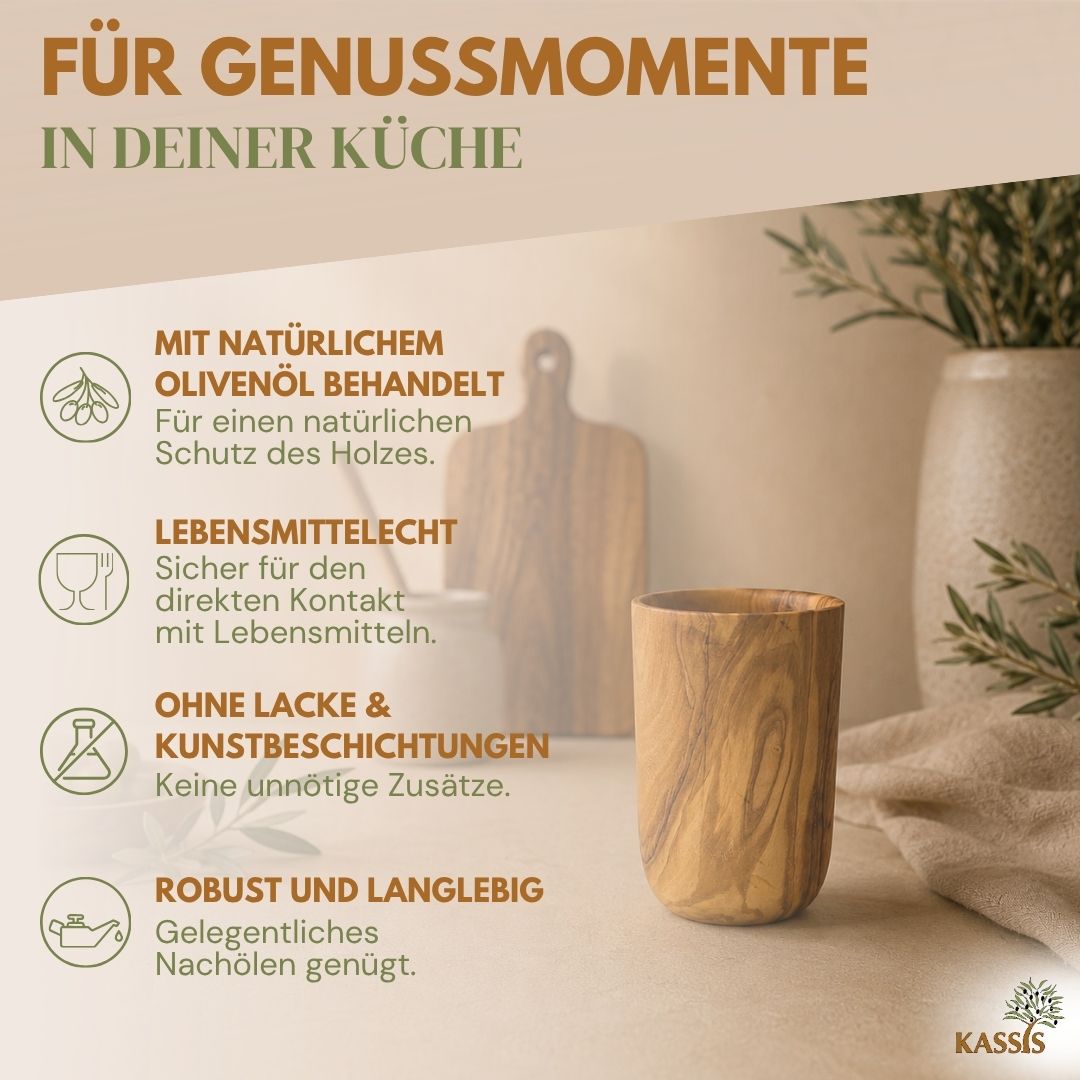 Glas aus Olivenholz | Handgefertigter Trinkglas, Deko, Zahnputzglas & Pinselhalter