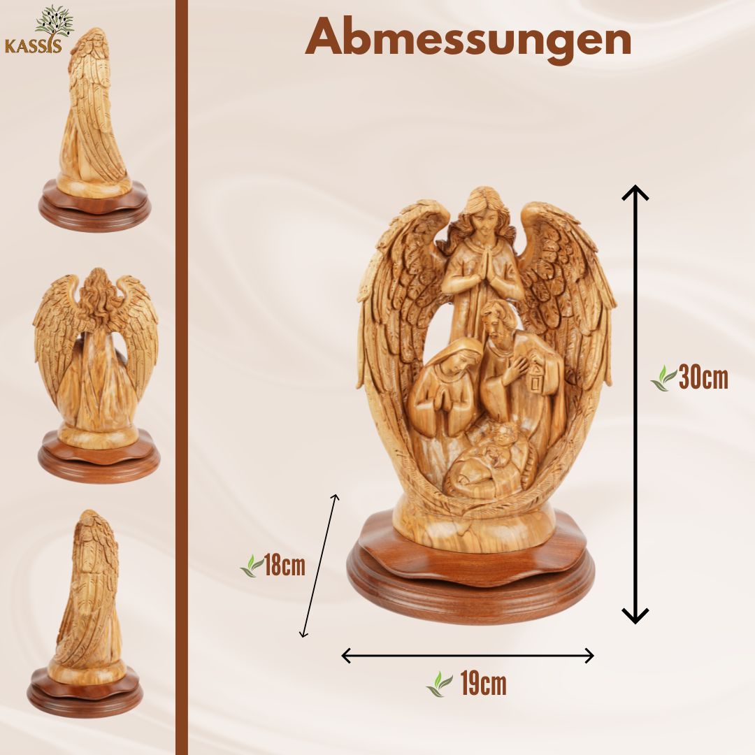 Hand-Carved Nativity Scene with Angel – Olive Wood Sculpture from Bethlehem (30 cm)