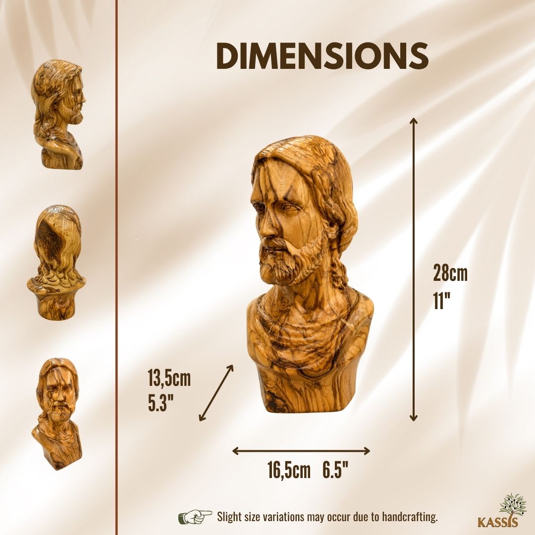 Jesus Christ Majestic Portrait Bust – Handcrafted Olive Wood Sculpture from Bethlehem