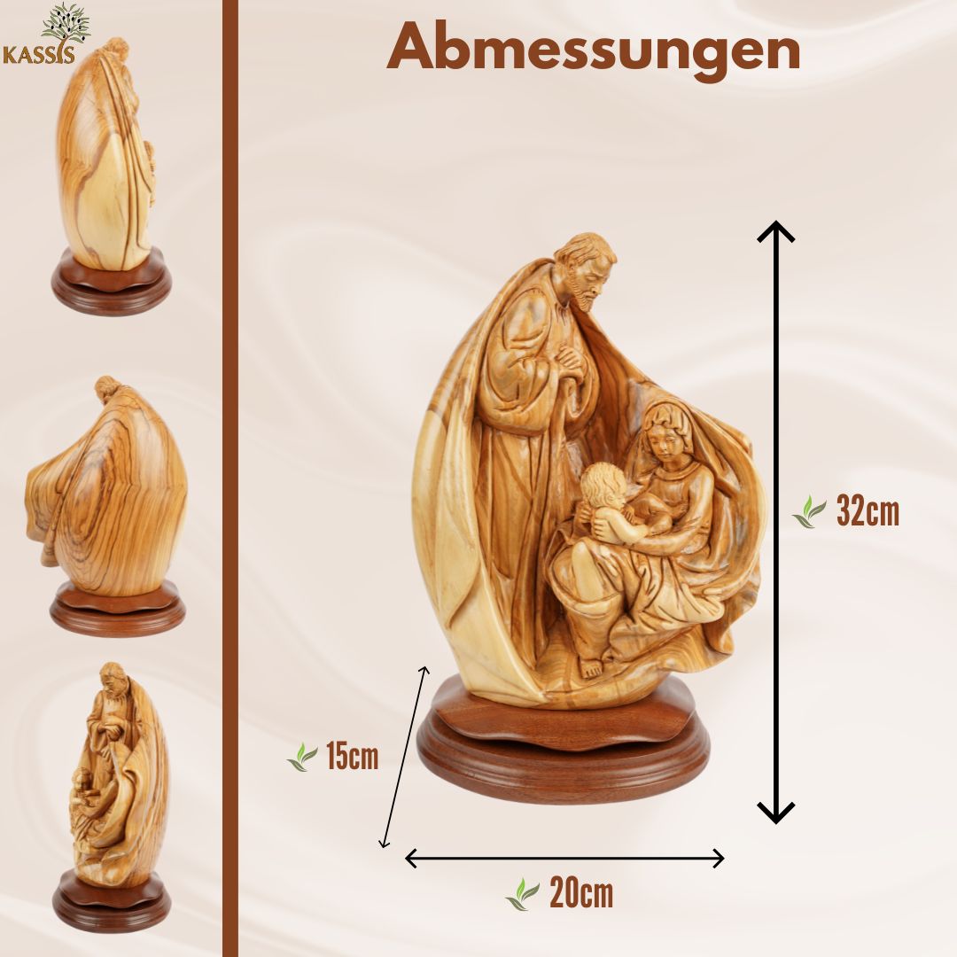 Holy Family with Child in Their Arms – Hand-Carved Olive Wood Sculpture from Bethlehem (32 cm)