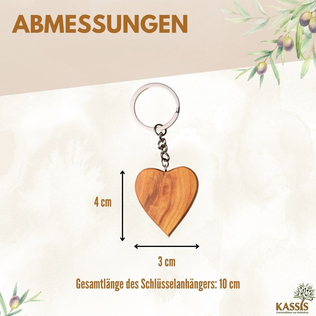 Personalized Olive Wood Heart Keychain with Engraving | Gift for Christening, Communion, Love