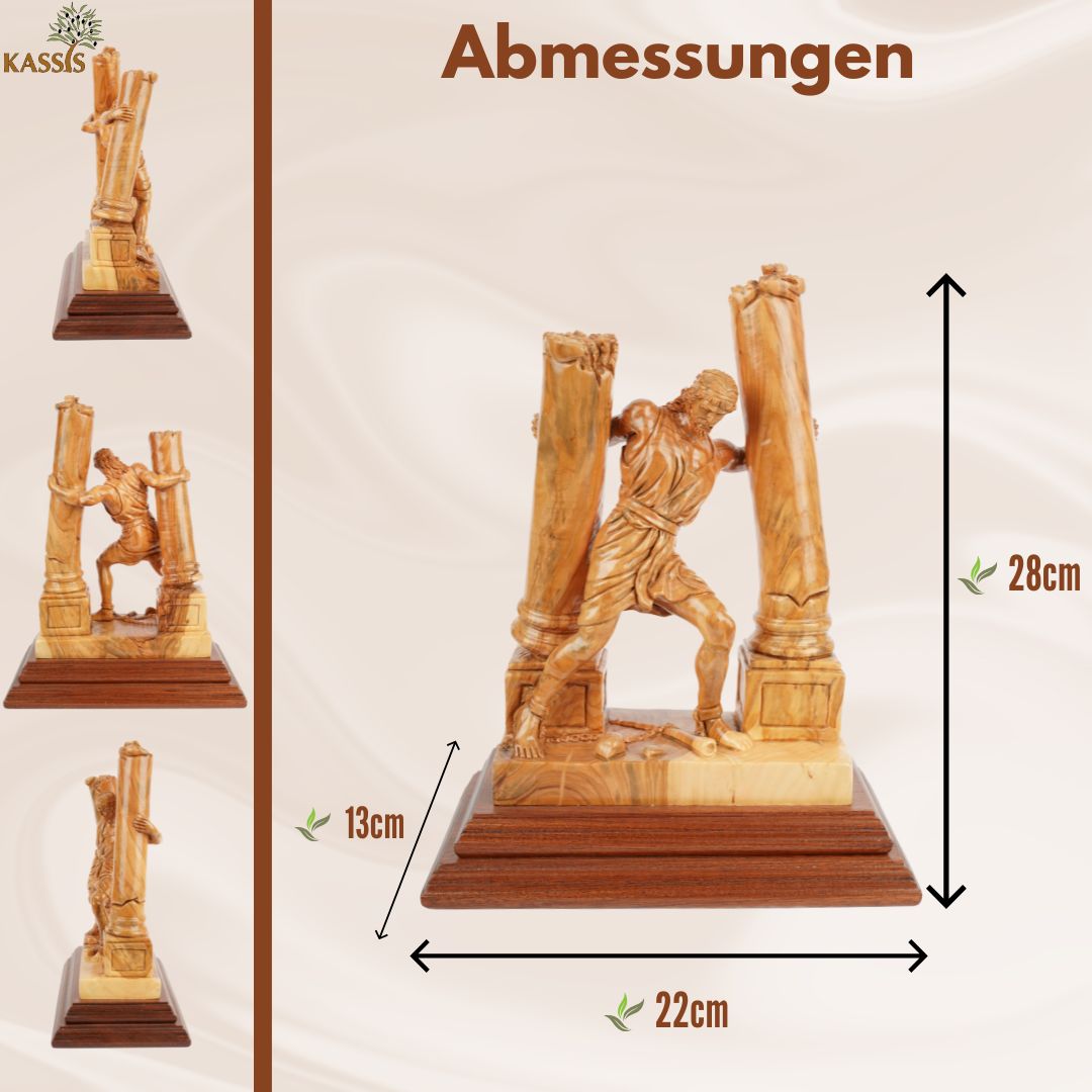Hand-Carved Sculpture “Samson Destroys the Pillars” – Olive Wood Art from Bethlehem (28 cm)