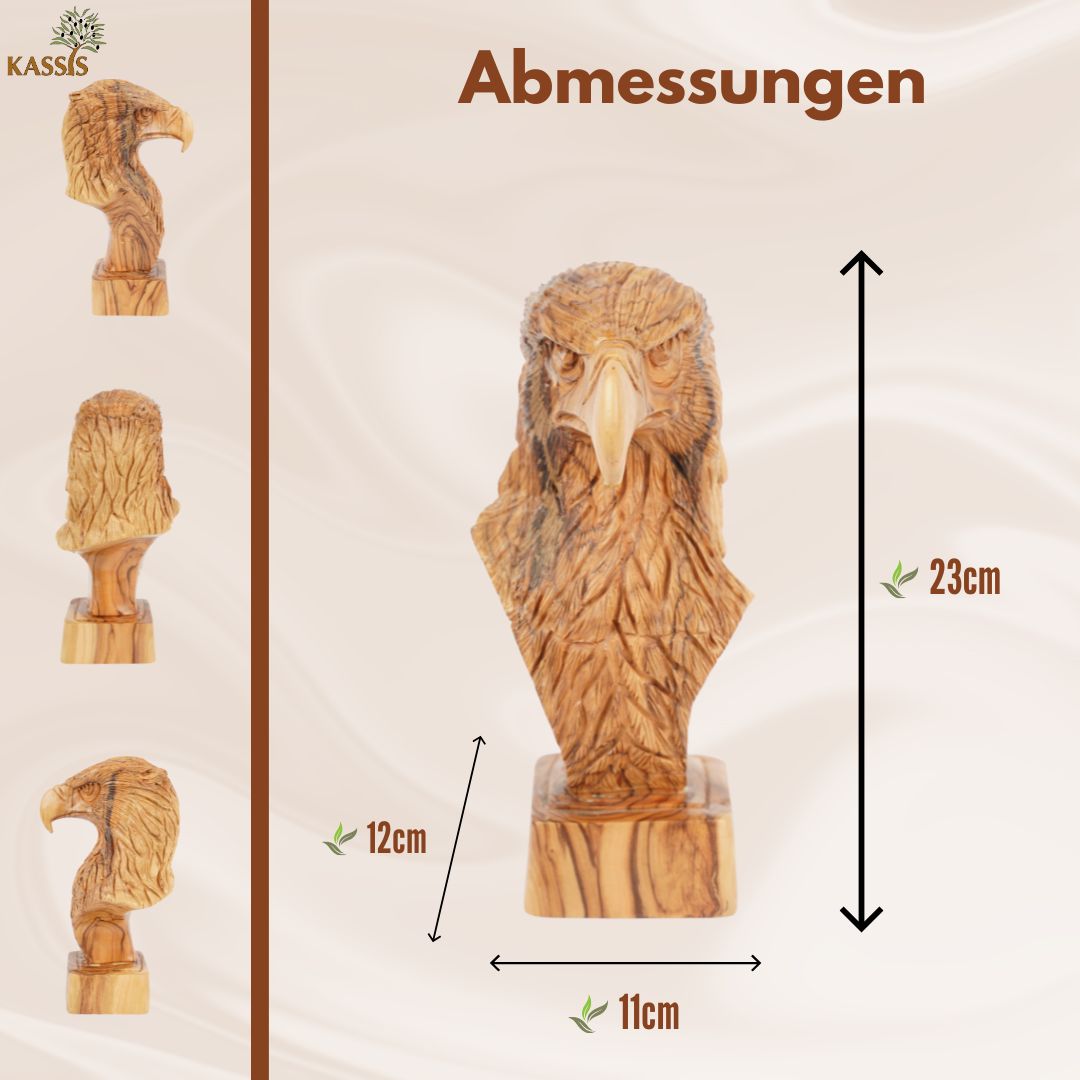 Hand-Carved Eagle Head Made of Olive Wood – Exclusive Wooden Sculpture from Bethlehem (23 cm)