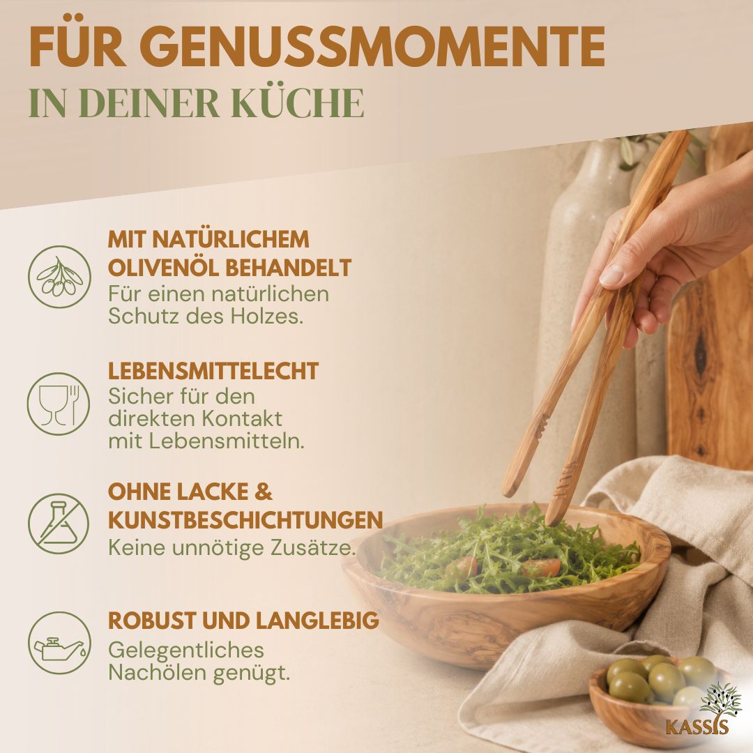Küchenzange aus Olivenholz | Grill- & Servierzange aus Holz