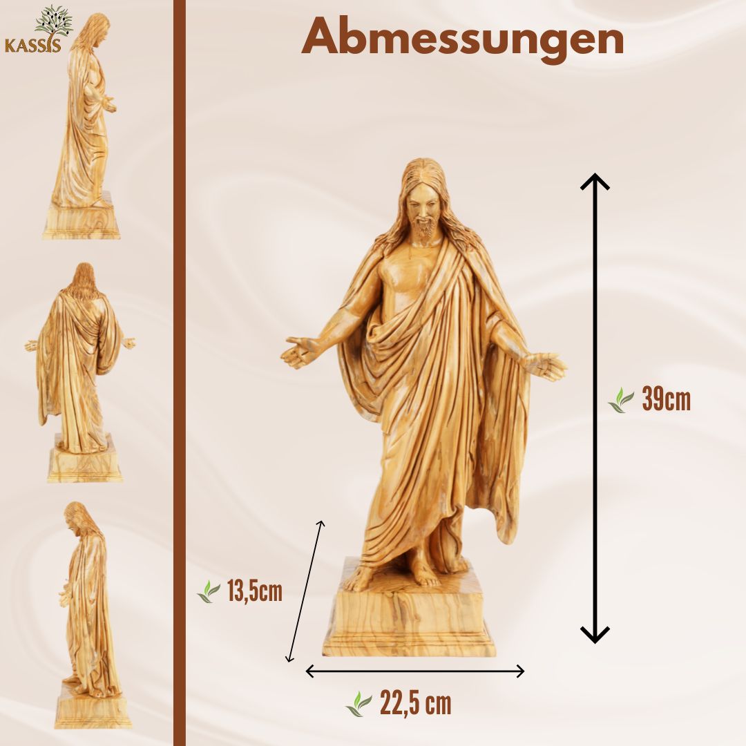 Hand-Carved Olive Wood Jesus Statue – Exclusive Christ Figure from Bethlehem (39 cm)